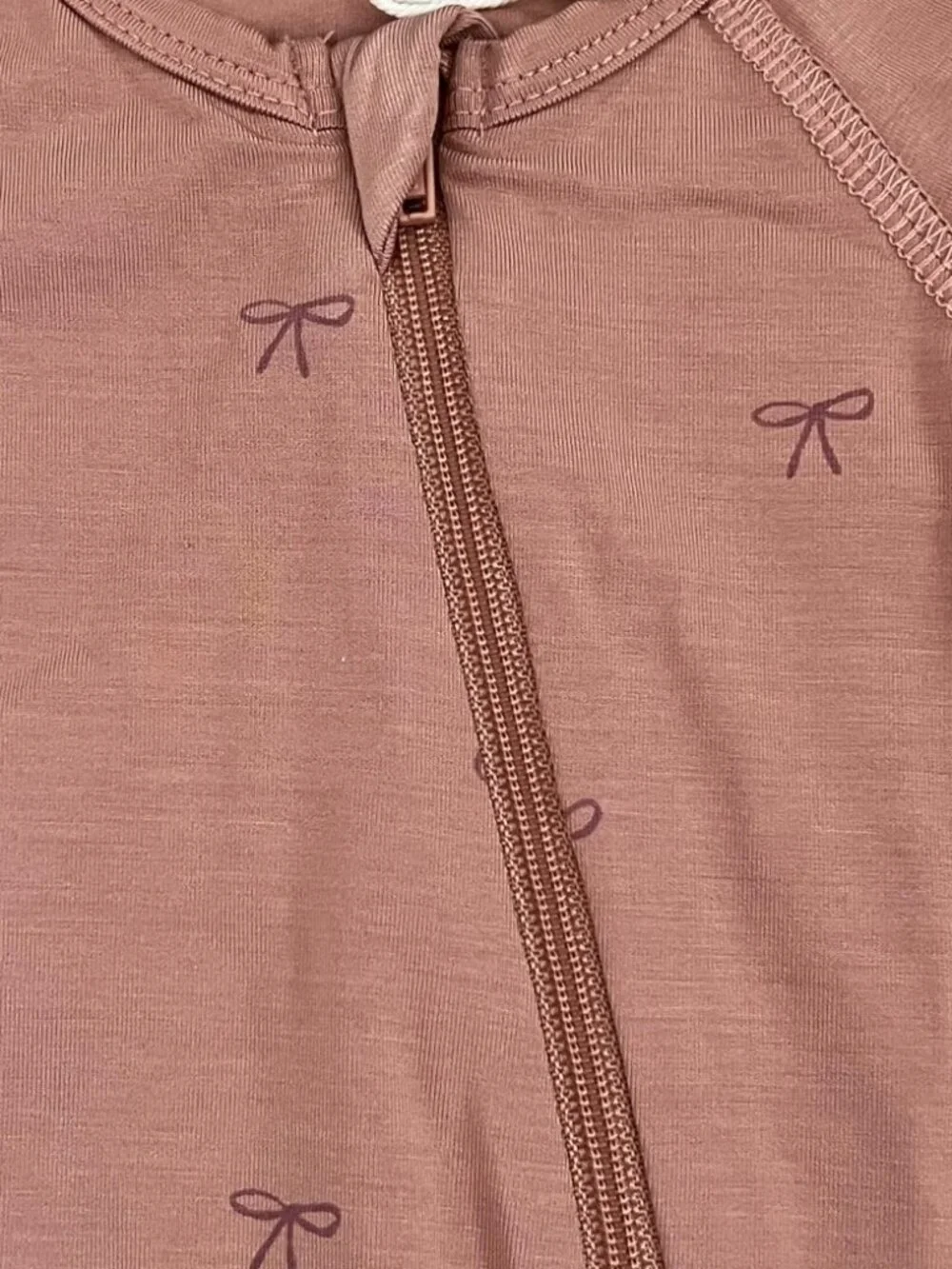 NWT Quincy Mae Bow Bamboo Zip Footie in Blush Pink Mauve Size 0-3M